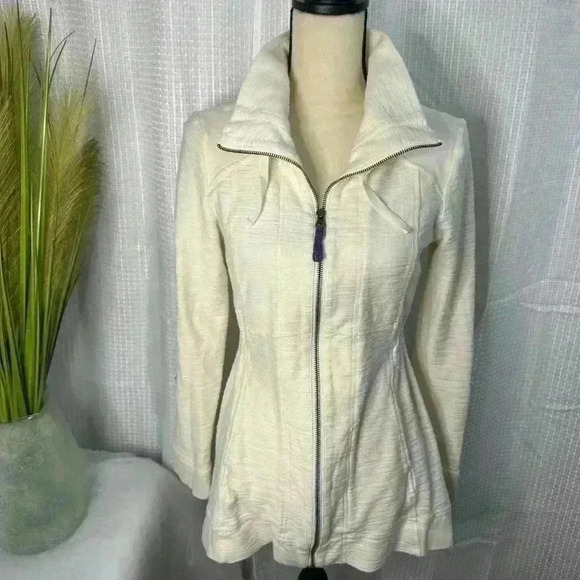 Anthropologie Saturday Sunday Quinn Jacket Full-Zip Tie Back Cream Size S - Picture 1 of 13